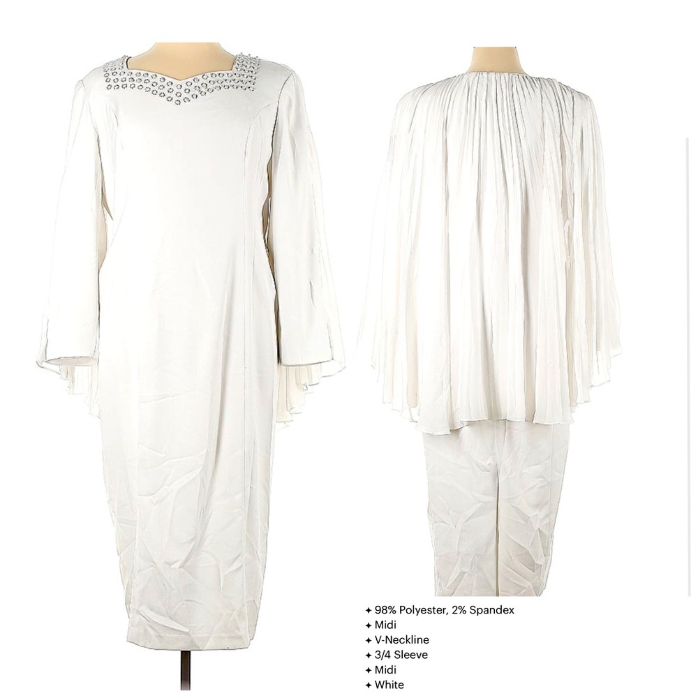 Size 16. Exquisite White Dress With Cape Long Sleeve